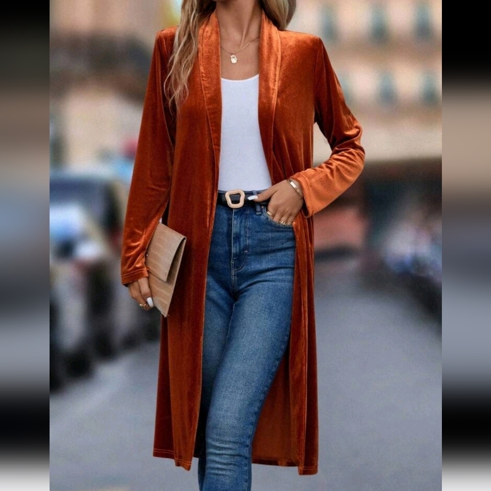 Solid Open Front Coat,Ladies Late Fall Casual Regular Sleeve Shawl